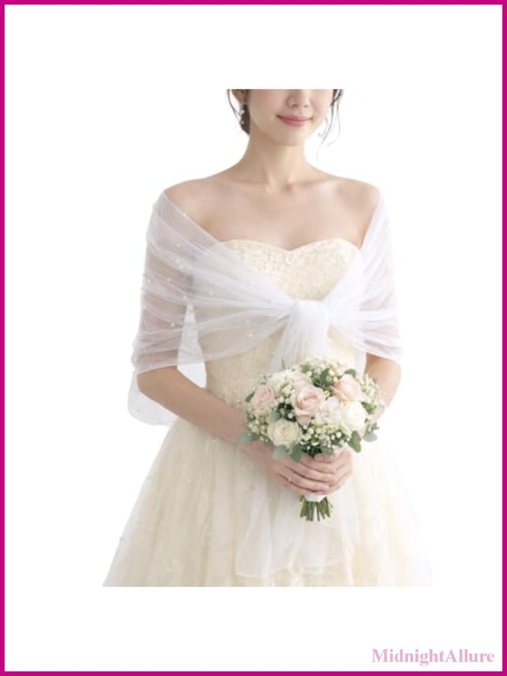 Pearl Bridal Shawl Nylon Tulle Sheer Capes and Wraps for Evening Dress Wedding